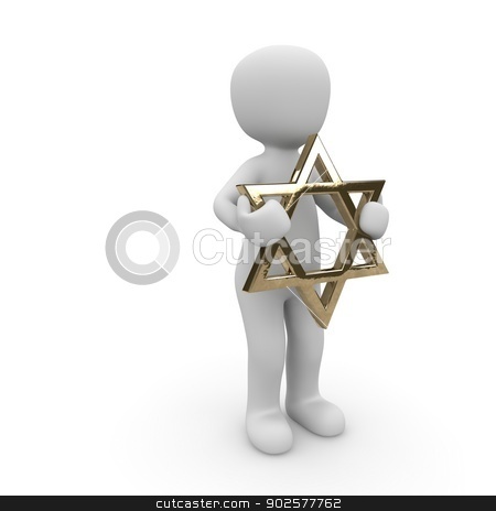 To use this stock image in your creative project, please select the size you need over to the right and click the "Add to Cart" button.
Your downloaded image will come with the Cutcaster watermark removed so don’t worry about the watermark you see on this page. david star stock photo, A Jewish character holds the star of david in his two hands. by visualtektur