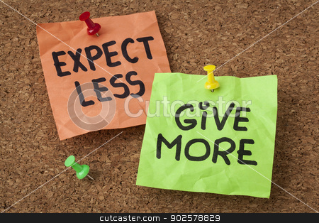 To use this stock image in your creative project, please select the size you need over to the right and click the "Add to Cart" button.
Your downloaded image will come with the Cutcaster watermark removed so don’t worry about the watermark you see on this page. expect less, give more stock photo, expect less, give more - motivation or self improvement concept - handwriting on colorful sticky notes by Marek Uliasz