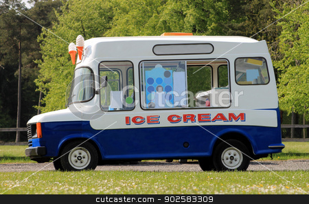 To use this stock image in your creative project, please select the size you need over to the right and click the "Add to Cart" button.
Your downloaded image will come with the Cutcaster watermark removed so don’t worry about the watermark you see on this page. Ice cream van stock photo, Side view of ice cream van in green countryside by Martin Crowdy