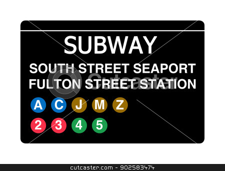 To use this stock image in your creative project, please select the size you need over to the right and click the "Add to Cart" button.
Your downloaded image will come with the Cutcaster watermark removed so don’t worry about the watermark you see on this page. South Street Seaport Fulton Street Station subway sign stock photo, South Street Seaport Fulton Street Station subway sign isolated on white, New York city, U.S.A. by Martin Crowdy
