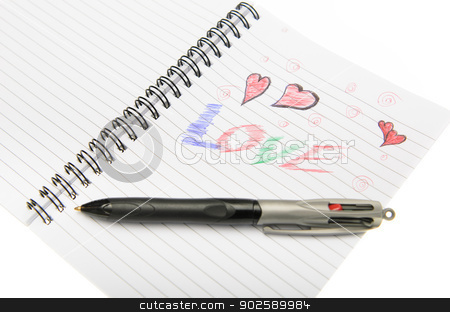 To use this stock image in your creative project, please select the size you need over to the right and click the "Add to Cart" button.
Your downloaded image will come with the Cutcaster watermark removed so don’t worry about the watermark you see on this page. Love Written in Notebook With a Pen. stock photo, Pen drawing love doodle in a notebook by Richard Nelson