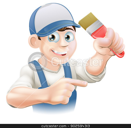 To use this stock image in your creative project, please select the size you need over to the right and click the "Add to Cart" button.
Your downloaded image will come with the Cutcaster watermark removed so don’t worry about the watermark you see on this page. Painter decorator pointing stock vector clipart, Illustration of a cartoon painter decorator in a cap pointing by Christos Georghiou