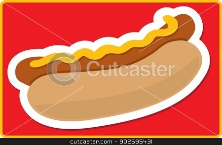To use this stock image in your creative project, please select the size you need over to the right and click the "Add to Cart" button.
Your downloaded image will come with the Cutcaster watermark removed so don’t worry about the watermark you see on this page. Hot Dog stock vector clipart, A stylized hot dog and bun on a red background by Maria Bell