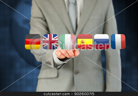 To use this stock image in your creative project, please select the size you need over to the right and click the "Add to Cart" button.
Your downloaded image will come with the Cutcaster watermark removed so don’t worry about the watermark you see on this page. Businessmans finger activating futuristic touchscreen with vario stock photo, Businessmans finger activating futuristic touchscreen with various flags against a blue background by Wavebreak Media