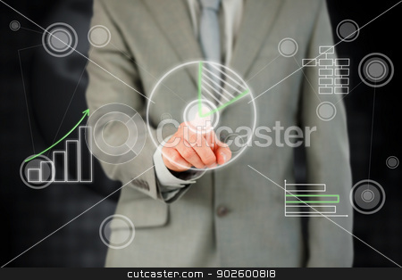 To use this stock image in your creative project, please select the size you need over to the right and click the "Add to Cart" button.
Your downloaded image will come with the Cutcaster watermark removed so don’t worry about the watermark you see on this page. Businessman activating touchscreen against a black background stock photo, Businessman activating futuristic touchscreen against a black background by Wavebreak Media