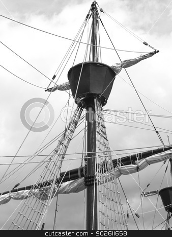 To use this stock image in your creative project, please select the size you need over to the right and click the "Add to Cart" button.
Your downloaded image will come with the Cutcaster watermark removed so don’t worry about the watermark you see on this page. Old style sail boat stock photo, Historical style sail boat on a classic tall ship black and white vertical by ABBPhoto