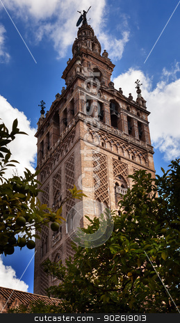 To use this stock image in your creative project, please select the size you need over to the right and click the "Add to Cart" button.
Your downloaded image will come with the Cutcaster watermark removed so don’t worry about the watermark you see on this page. Giralda Bell Tower From Orange Garden Cathedral of Saint Mary of stock photo, Giralda Spire, Bell Tower, From Orange Garden, Seville Cathedral, Cathedral of Saint Mary of the See, Seville, Andalusia Spain. Built in the 1500s. Largest Gothic Cathedral in the World and Third Largest Church in the World. Burial Place of Christopher Columbus. Giralda is a former minaret converted into a bell tower by William Perry