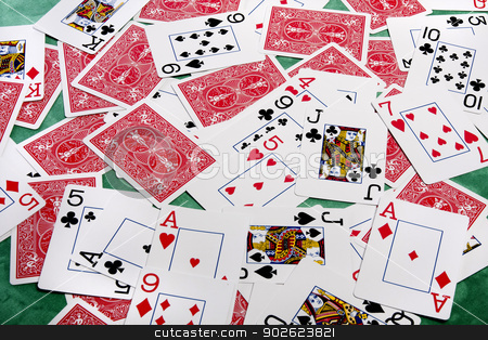To use this stock image in your creative project, please select the size you need over to the right and click the "Add to Cart" button.
Your downloaded image will come with the Cutcaster watermark removed so don’t worry about the watermark you see on this page. bunch of cards stock photo, Close up view of a bunch of playing cards spread on a green cloth table. by Mauro Rodrigues