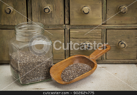 To use this stock image in your creative project, please select the size you need over to the right and click the "Add to Cart" button.
Your downloaded image will come with the Cutcaster watermark removed so don’t worry about the watermark you see on this page. jar and scoop of chia seeds stock photo, jar and scoop of chia seeds with a primitive apothecary drawer cabinet by Marek Uliasz