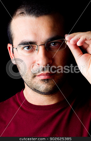 To use this stock image in your creative project, please select the size you need over to the right and click the "Add to Cart" button.
Your downloaded image will come with the Cutcaster watermark removed so don’t worry about the watermark you see on this page. male man with glasses stock photo, Close detail view of a young male man with glasses isolated on a black background. by Mauro Rodrigues