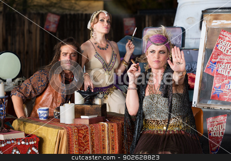 To use this stock image in your creative project, please select the size you need over to the right and click the "Add to Cart" button.
Your downloaded image will come with the Cutcaster watermark removed so don’t worry about the watermark you see on this page. Lady Showing the Evil Eye stock photo, Blond female fortune teller displaying an evil eye in her palm by Scott Griessel