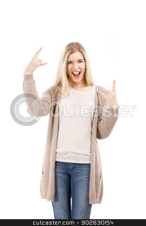 To use this stock image in your creative project, please select the size you need over to the right and click the "Add to Cart" button.
Your downloaded image will come with the Cutcaster watermark removed so don’t worry about the watermark you see on this page. Beautiful girl with a silly face stock photo, Beautiful blonde woman with a silly face and making gestures with her hands, isolated over white background by ikostudio