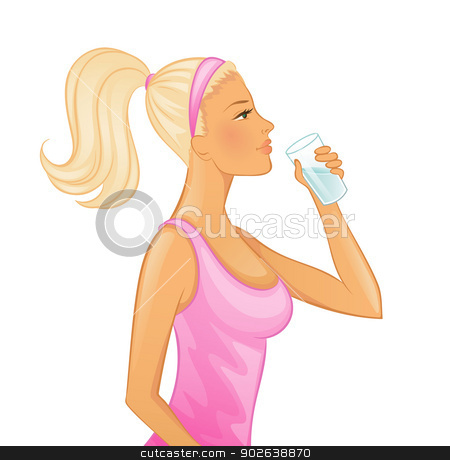 To use this stock image in your creative project, please select the size you need over to the right and click the "Add to Cart" button.
Your downloaded image will come with the Cutcaster watermark removed so don’t worry about the watermark you see on this page. Young woman drinking water stock vector clipart, Vector illustration of Young woman drinking water by SonneOn