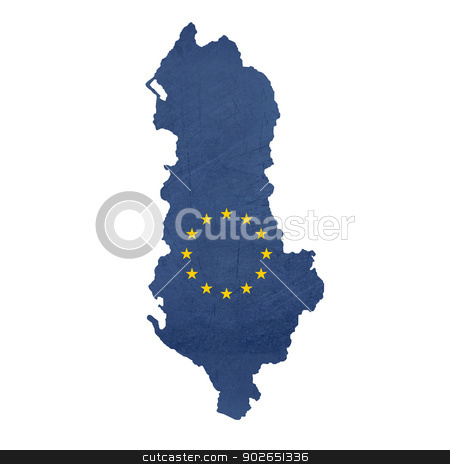 To use this stock image in your creative project, please select the size you need over to the right and click the "Add to Cart" button.
Your downloaded image will come with the Cutcaster watermark removed so don’t worry about the watermark you see on this page. European flag map of Albania stock photo, European flag map of Albania isolated on white background. by Martin Crowdy