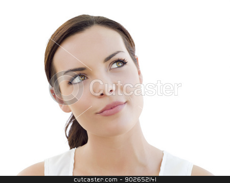 To use this stock image in your creative project, please select the size you need over to the right and click the "Add to Cart" button.
Your downloaded image will come with the Cutcaster watermark removed so don’t worry about the watermark you see on this page. Pensive Young Adult Woman Looking Up on White stock photo, Beautiful Pensive Young Adult Woman Looking Up Isolated on White. by Andy Dean