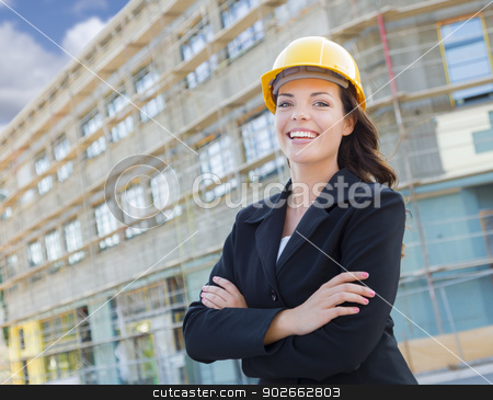 To use this stock image in your creative project, please select the size you need over to the right and click the "Add to Cart" button.
Your downloaded image will come with the Cutcaster watermark removed so don’t worry about the watermark you see on this page. Portrait of Female Contractor Wearing Hard Hat at Construction S stock photo, Portrait of Young Attractive Professional Female Contractor Wearing Hard Hat at Construction Site. by Andy Dean
