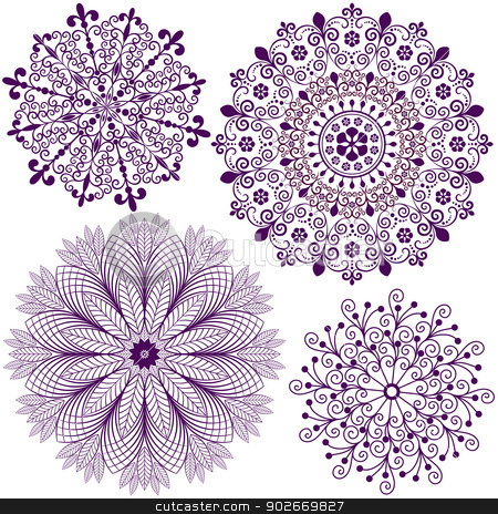 To use this stock image in your creative project, please select the size you need over to the right and click the "Add to Cart" button.
Your downloaded image will come with the Cutcaster watermark removed so don’t worry about the watermark you see on this page. Set christmas filigree snowflakes stock vector clipart, Collection new christmas dark violet snowflakes isolated on white (vector) by Olga Drozdova