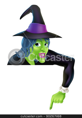 To use this stock image in your creative project, please select the size you need over to the right and click the "Add to Cart" button.
Your downloaded image will come with the Cutcaster watermark removed so don’t worry about the watermark you see on this page. Halloween Witch Pointing Down stock vector clipart, Drawing of a friendly cartoon Halloween witch peeping over a sign and pointing
by Christos Georghiou