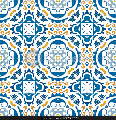 To use this stock image in your creative project, please select the size you need over to the right and click the "Add to Cart" button.
Your downloaded image will come with the Cutcaster watermark removed so don’t worry about the watermark you see on this page. Portuguese tiles stock vector clipart, Seamless pattern illustration in blue and orange - like Portuguese tiles by nahhan
