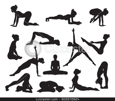 To use this stock image in your creative project, please select the size you need over to the right and click the "Add to Cart" button.
Your downloaded image will come with the Cutcaster watermark removed so don’t worry about the watermark you see on this page. Silhouette Yoga poses stock vector clipart, Silhouettes of a woman doing yoga exercises. High quality and high detail by Christos Georghiou