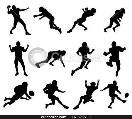To use this stock image in your creative project, please select the size you need over to the right and click the "Add to Cart" button.
Your downloaded image will come with the Cutcaster watermark removed so don’t worry about the watermark you see on this page. American football player silhouettes stock vector clipart, A set of highly detailed high quality American football player silhouettes by Christos Georghiou