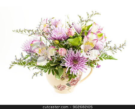 To use this stock image in your creative project, please select the size you need over to the right and click the "Add to Cart" button.
Your downloaded image will come with the Cutcaster watermark removed so don’t worry about the watermark you see on this page. Flower arrangement on white stock photo, Bouquet of colorful flowers arranged in small vase isolated on white background by Elena Elisseeva