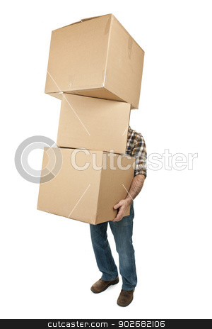 To use this stock image in your creative project, please select the size you need over to the right and click the "Add to Cart" button.
Your downloaded image will come with the Cutcaster watermark removed so don’t worry about the watermark you see on this page. Man carrying stack of cardboard boxes stock photo, Man lifting stack of cardboard moving boxes isolated on white by Elena Elisseeva