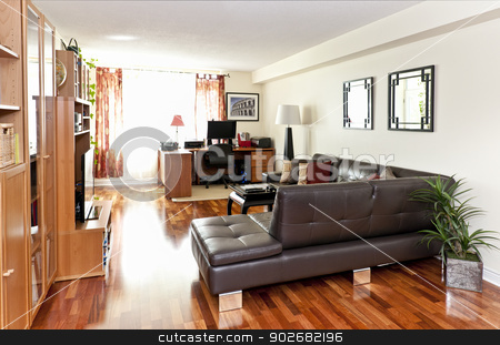 To use this stock image in your creative project, please select the size you need over to the right and click the "Add to Cart" button.
Your downloaded image will come with the Cutcaster watermark removed so don’t worry about the watermark you see on this page. Modern living room interior stock photo, Living room with hardwood floor - artwork is from photographer portfolio by Elena Elisseeva