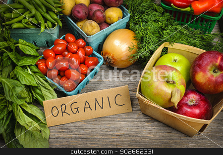 To use this stock image in your creative project, please select the size you need over to the right and click the "Add to Cart" button.
Your downloaded image will come with the Cutcaster watermark removed so don’t worry about the watermark you see on this page. Organic market fruits and vegetables stock photo, Fresh organic farmers market fruit and vegetable on display by Elena Elisseeva