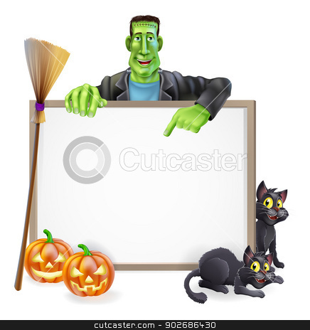 To use this stock image in your creative project, please select the size you need over to the right and click the "Add to Cart" button.
Your downloaded image will come with the Cutcaster watermark removed so don’t worry about the watermark you see on this page. Frankenstein Halloween Sign stock vector clipart, A Halloween sign with a classic Frankenstein's monster character pointing down and witch's black cats, broomstick and Halloween carved orange pumpkins by Christos Georghiou