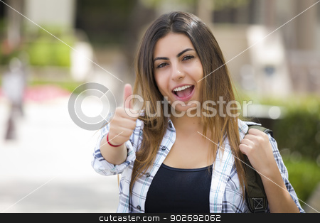 To use this stock image in your creative project, please select the size you need over to the right and click the "Add to Cart" button.
Your downloaded image will come with the Cutcaster watermark removed so don’t worry about the watermark you see on this page. Mixed Race Female Student on School Campus with Thumbs Up stock photo, Attractive Mixed Race Female Student Carrying Backpack on School Campus with Thumbs Up. by Andy Dean