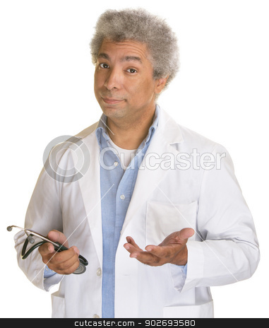 To use this stock image in your creative project, please select the size you need over to the right and click the "Add to Cart" button.
Your downloaded image will come with the Cutcaster watermark removed so don’t worry about the watermark you see on this page. Concerned Doctor stock photo, Hispanic doctor with stethoscope and palms up by Scott Griessel