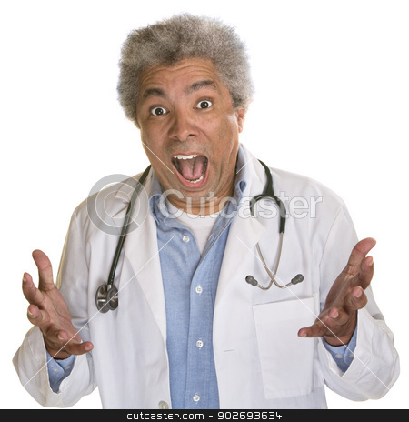 To use this stock image in your creative project, please select the size you need over to the right and click the "Add to Cart" button.
Your downloaded image will come with the Cutcaster watermark removed so don’t worry about the watermark you see on this page. Screaming Doctor stock photo, Screaming medical doctor with hands out on white background by Scott Griessel