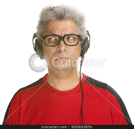 To use this stock image in your creative project, please select the size you need over to the right and click the "Add to Cart" button.
Your downloaded image will come with the Cutcaster watermark removed so don’t worry about the watermark you see on this page. Bothered Mature Man stock photo, Bothered Black DJ with headphones on isolated background by Scott Griessel