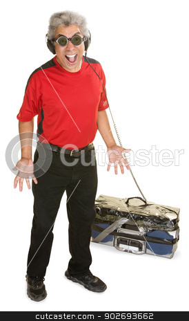 To use this stock image in your creative project, please select the size you need over to the right and click the "Add to Cart" button.
Your downloaded image will come with the Cutcaster watermark removed so don’t worry about the watermark you see on this page. Excited Man with Old Radio stock photo, Excited Black man with old portable tape deck and headphones by Scott Griessel