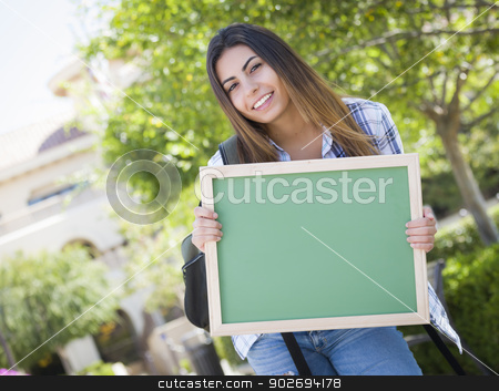 To use this stock image in your creative project, please select the size you need over to the right and click the "Add to Cart" button.
Your downloaded image will come with the Cutcaster watermark removed so don’t worry about the watermark you see on this page. Excited Mixed Race Female Student Holding Blank Chalkboard stock photo, Portrait of An Attractive Excited Mixed Race Female Student Holding Blank Chalkboard and Carrying Backpack on School Campus. by Andy Dean