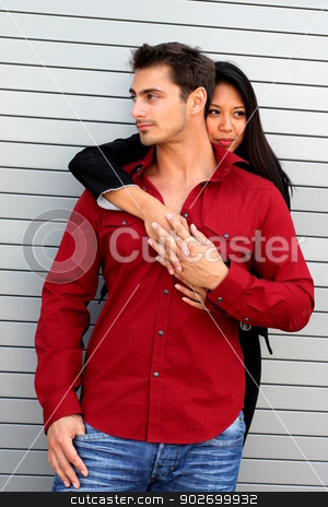 To use this stock image in your creative project, please select the size you need over to the right and click the "Add to Cart" button.
Your downloaded image will come with the Cutcaster watermark removed so don’t worry about the watermark you see on this page. Hugging Couple stock photo, Couple where the girl is hugging him from the back. by Henrik Lehnerer