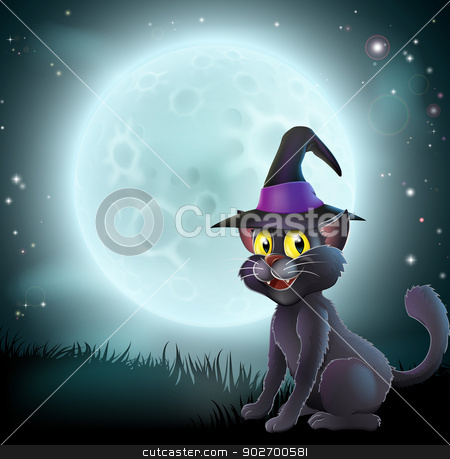 To use this stock image in your creative project, please select the size you need over to the right and click the "Add to Cart" button.
Your downloaded image will come with the Cutcaster watermark removed so don’t worry about the watermark you see on this page. Halloween full moon witch cat stock vector clipart, Illustration of a Halloween witch cat in a pointy hat in front of a big full moon on a misty night by Christos Georghiou