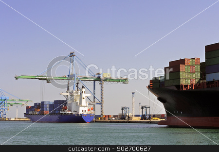 To use this stock image in your creative project, please select the size you need over to the right and click the "Add to Cart" button.
Your downloaded image will come with the Cutcaster watermark removed so don’t worry about the watermark you see on this page. carry containers to quay stock photo, carry containers to quay in the wearing of Fos-sur-Mer beside Marseille to charge its cargo. by Paire