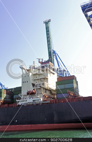 To use this stock image in your creative project, please select the size you need over to the right and click the "Add to Cart" button.
Your downloaded image will come with the Cutcaster watermark removed so don’t worry about the watermark you see on this page. carry containers to quay stock photo, carry containers to quay in the wearing of Fos-sur-Mer beside Marseille to charge its cargo. by Paire