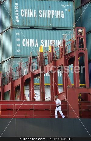To use this stock image in your creative project, please select the size you need over to the right and click the "Add to Cart" button.
Your downloaded image will come with the Cutcaster watermark removed so don’t worry about the watermark you see on this page. carry containers to quay stock photo, carry containers to quay in the wearing of Fos-sur-Mer beside Marseille to charge its cargo. by Paire