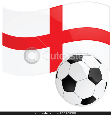 To use this stock image in your creative project, please select the size you need over to the right and click the "Add to Cart" button.
Your downloaded image will come with the Cutcaster watermark removed so don’t worry about the watermark you see on this page. English soccer stock vector clipart, Illustration of a soccer ball in front of the English flag by Bruno Marsiaj