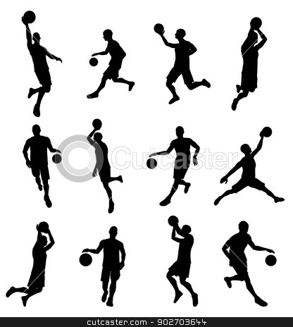 To use this stock image in your creative project, please select the size you need over to the right and click the "Add to Cart" button.
Your downloaded image will come with the Cutcaster watermark removed so don’t worry about the watermark you see on this page. American basketball stock vector clipart, Illustration of American basketball players in silhouette. Highly detailed and high quality by Christos Georghiou