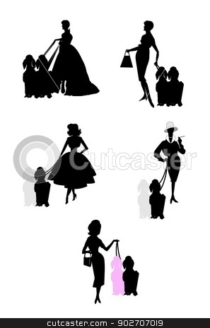 To use this stock image in your creative project, please select the size you need over to the right and click the "Add to Cart" button.
Your downloaded image will come with the Cutcaster watermark removed so don’t worry about the watermark you see on this page. ladies with their poodles stock vector clipart, silhouette of ladies with their dogs by Gary Nicolson