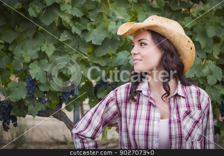 To use this stock image in your creative project, please select the size you need over to the right and click the "Add to Cart" button.
Your downloaded image will come with the Cutcaster watermark removed so don’t worry about the watermark you see on this page. Young Adult Female Portrait Wearing Cowboy Hat in Vineyard stock photo, Young Mixed Race Adult Female Portrait Outside Wearing Cowboy Hat in Vineyard. by Andy Dean
