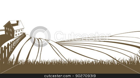 To use this stock image in your creative project, please select the size you need over to the right and click the "Add to Cart" button.
Your downloaded image will come with the Cutcaster watermark removed so don’t worry about the watermark you see on this page. Farm and rolling hills stock vector clipart, An illustration of an idyllic farm landscape with farmhouse and rolling hills by Christos Georghiou