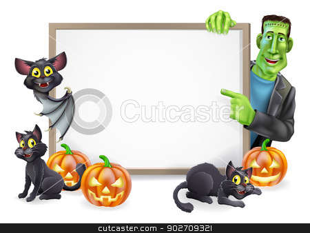 To use this stock image in your creative project, please select the size you need over to the right and click the "Add to Cart" button.
Your downloaded image will come with the Cutcaster watermark removed so don’t worry about the watermark you see on this page. Halloween Sign with Bat and Frankenstein stock vector clipart, Halloween sign or banner with orange Halloween pumpkins and black witch's cats, witch's broom stick and cartoon Frankenstein monster and vampire bat characters
by Christos Georghiou