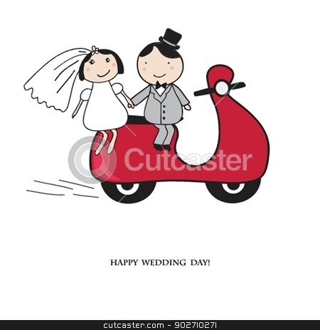 To use this stock image in your creative project, please select the size you need over to the right and click the "Add to Cart" button.
Your downloaded image will come with the Cutcaster watermark removed so don’t worry about the watermark you see on this page. Bride and groom on the red scooter. stock photo, Bride and groom on the red scooter. Wedding card in vector version. by Maria Cherevan