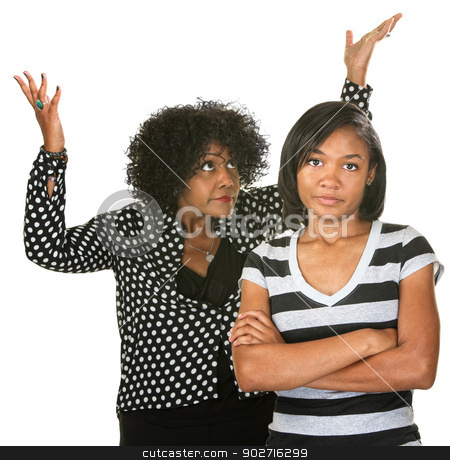 To use this stock image in your creative project, please select the size you need over to the right and click the "Add to Cart" button.
Your downloaded image will come with the Cutcaster watermark removed so don’t worry about the watermark you see on this page. Annoyed Parent with Child stock photo, Hopeless mother with annoyed teenage female child by Scott Griessel