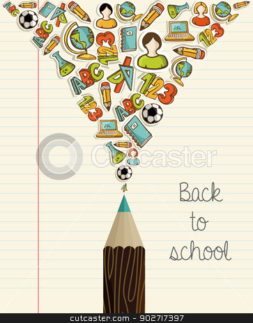 To use this stock image in your creative project, please select the size you need over to the right and click the "Add to Cart" button.
Your downloaded image will come with the Cutcaster watermark removed so don’t worry about the watermark you see on this page. Education icons back to school pencil. stock vector clipart, Back to School icons education wood pencil over paper sheet background. Vector layered for easy personalization. by Cienpies Design